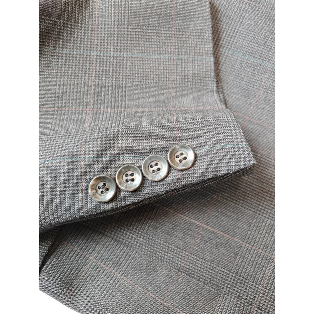 Halston Vintage 41R Gray Plaid Blazer Mens 2 Button Sport Coat USA Wool